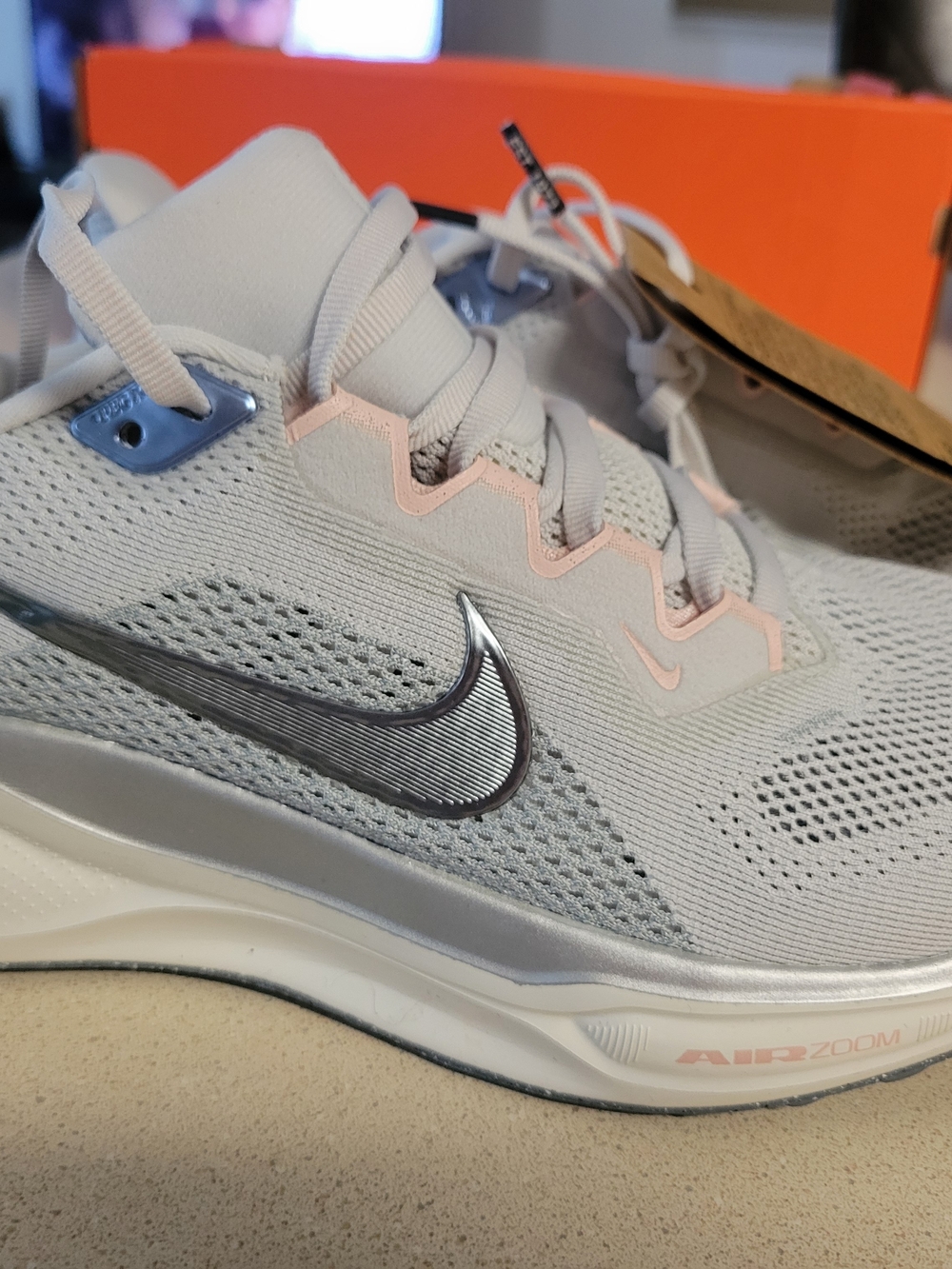 Nike Women’s Light Gray and Pink Air Zoom Running Shoes